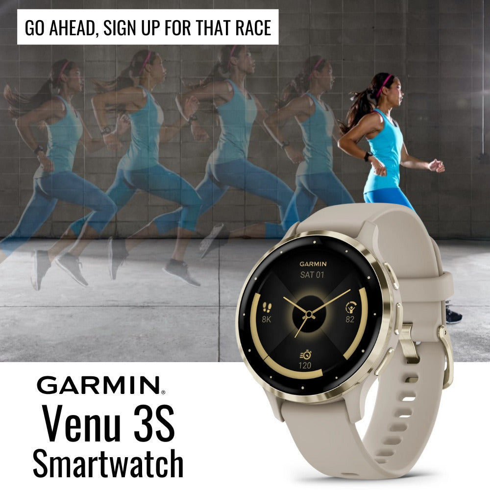 Garmin Venu 3S Soft Gold Stainless Steel Bezel Smartwatch with Ivory Case and Silicone Band Bundle