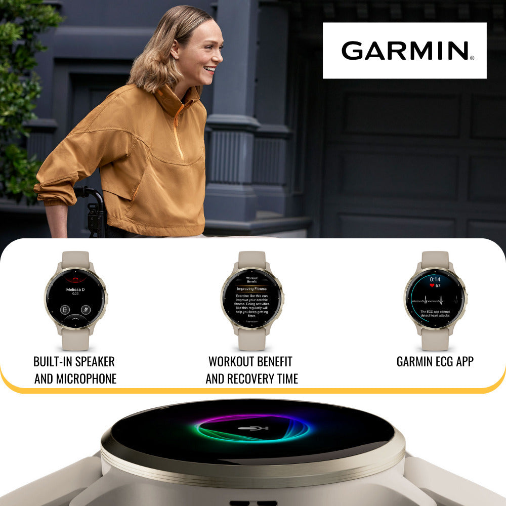 Garmin Venu 3S Soft Gold Stainless Steel Bezel Smartwatch with Ivory Case and Silicone Band Bundle