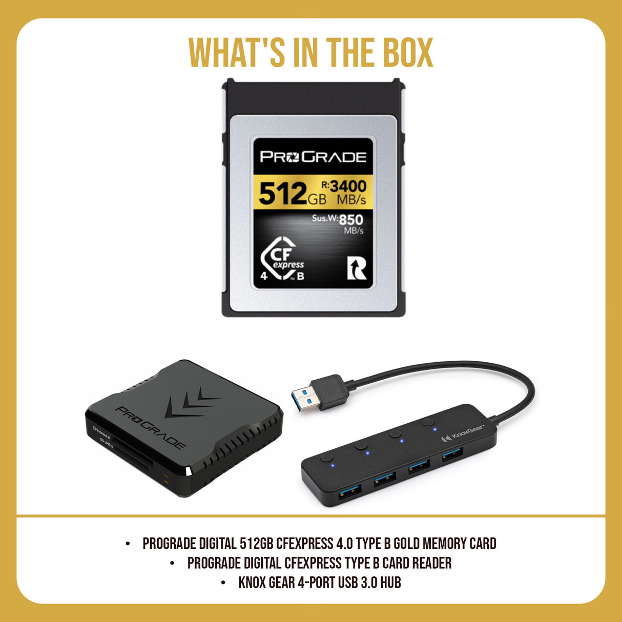 ProGrade Digital 512GB CFexpress 4.0 Type B Gold Memory Card for Mirrorless Cameras Bundle