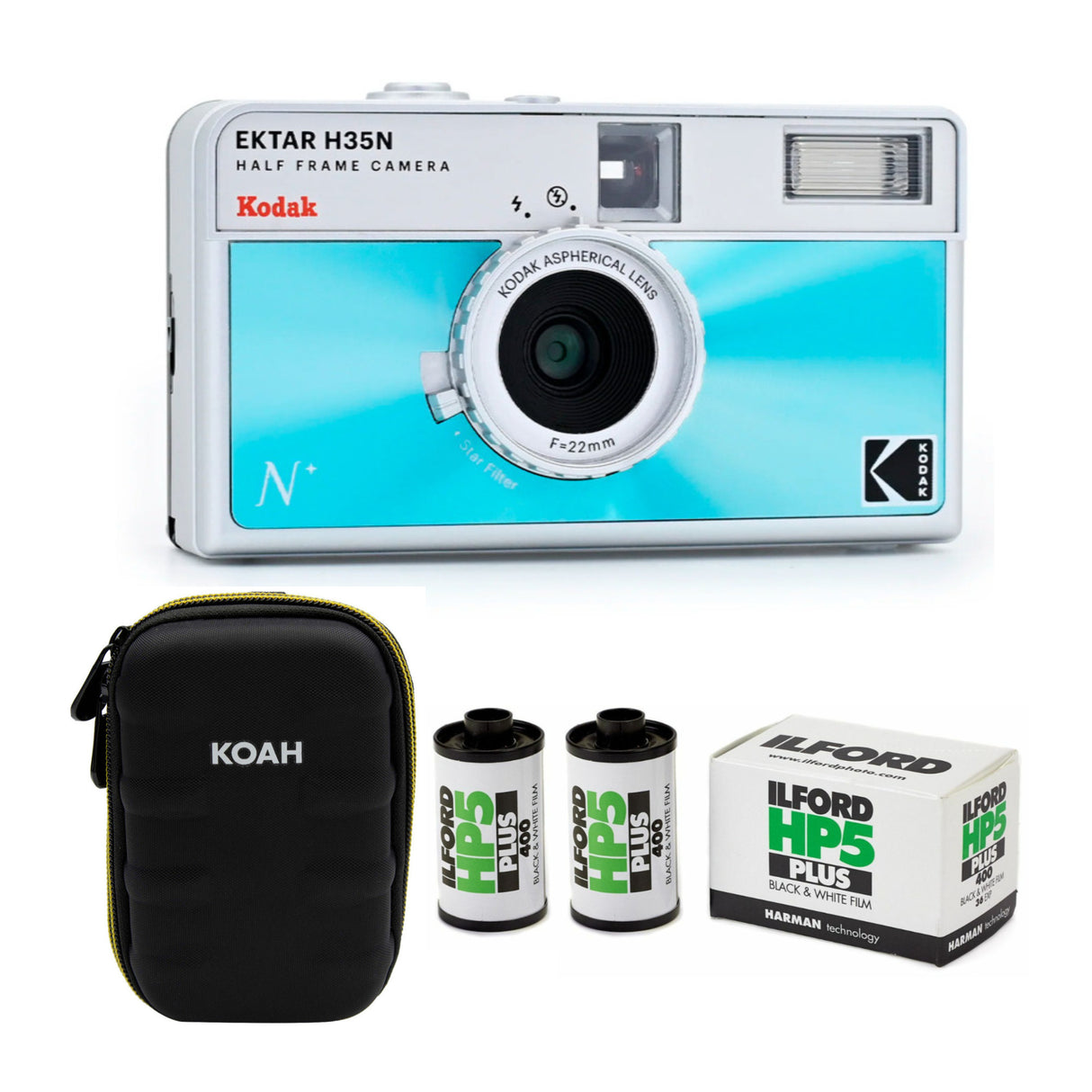 Kodak Ektar H35N 35mm Half Frame Film Camera (Glazed Blue) with 35mm Roll Film Bundle
