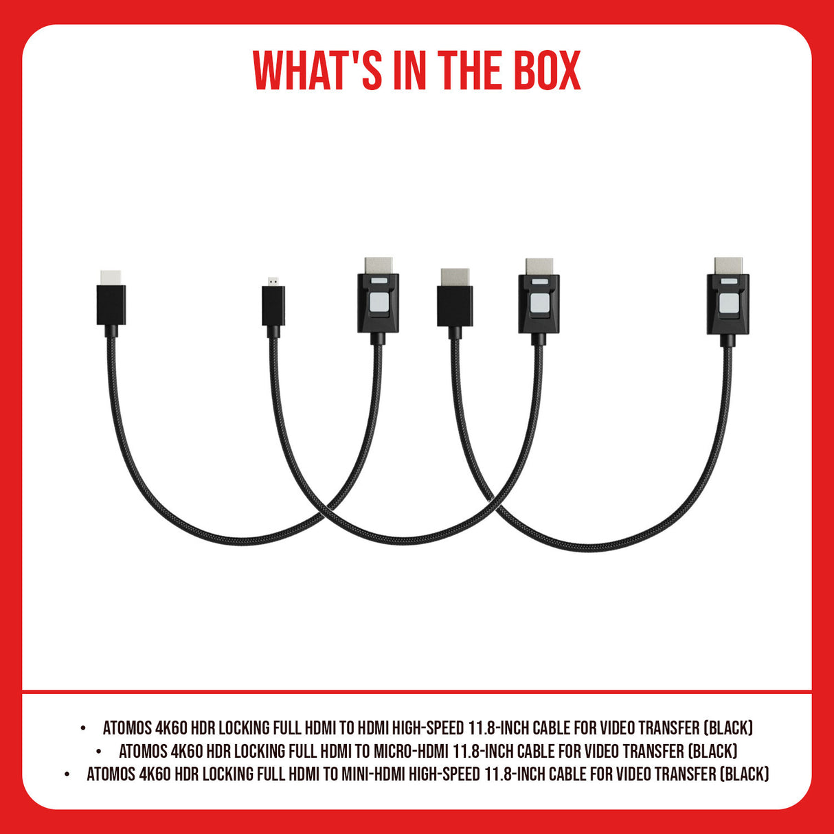 Atomos 4K60 HDR Locking High Speed Full HDMI to HDMI Cable (Black) Bundle