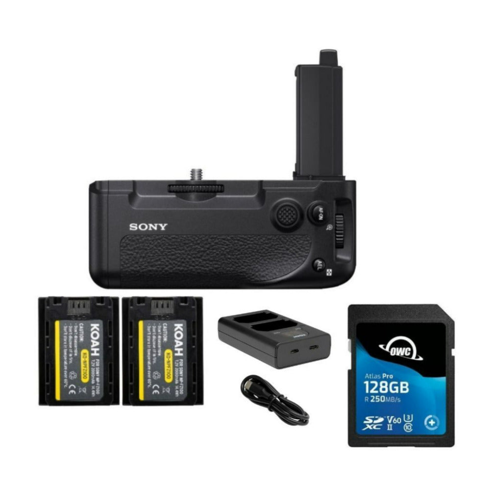 Sony Vertical Grip for Alpha a7R IV Camera with Battery, Dual Charger, and 128GB Memory Card