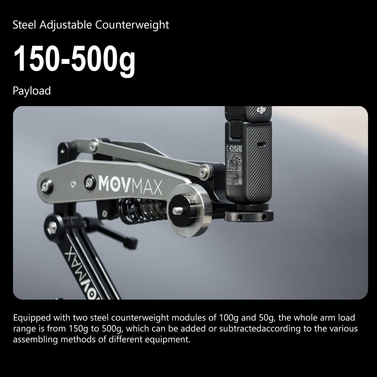 Movmax Blade Arm for DJI Pocket 3, Insta 360, and GoPro Cameras and Movmax Extension Tube Bundle