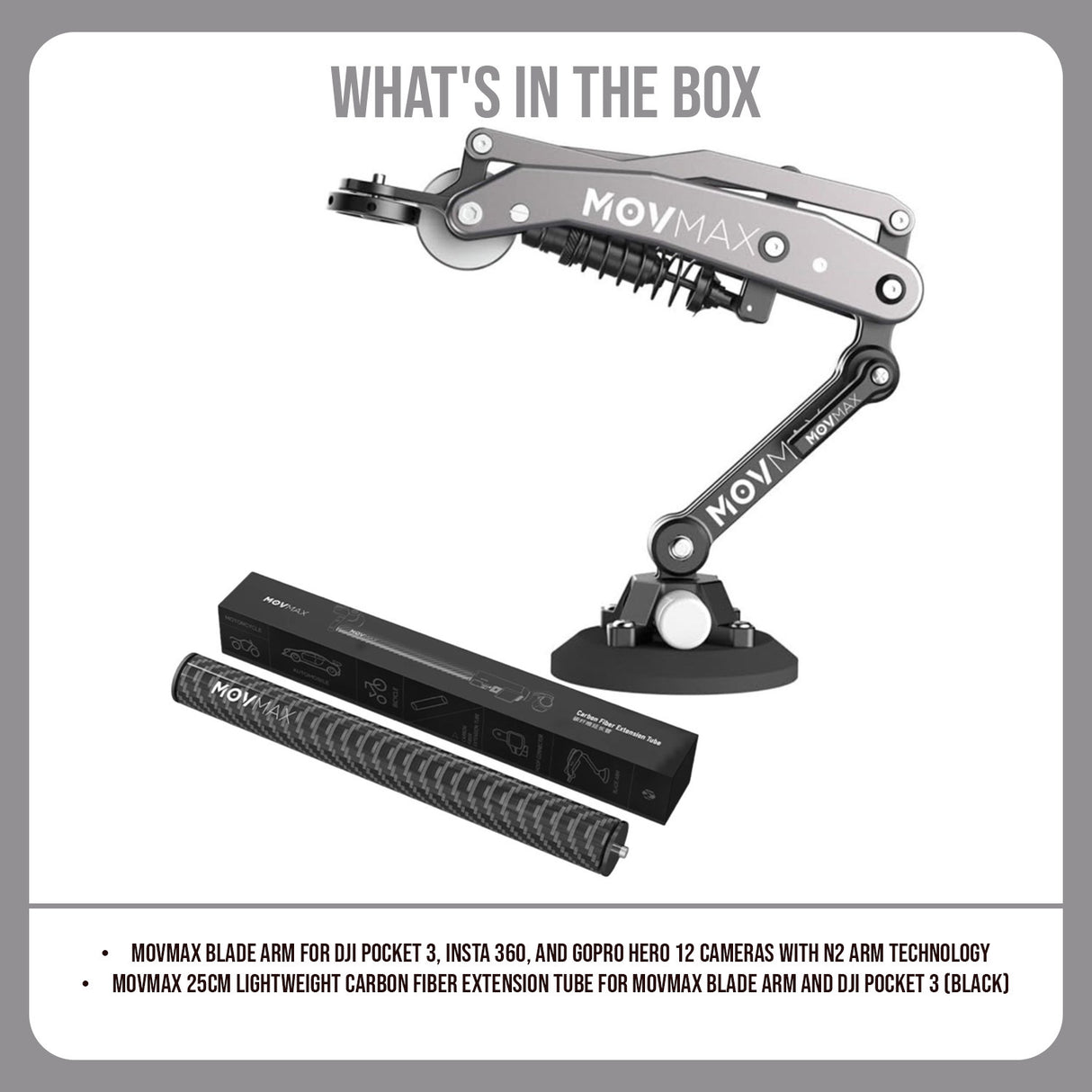 Movmax Blade Arm for DJI Pocket 3, Insta 360, and GoPro Cameras and Movmax Extension Tube Bundle