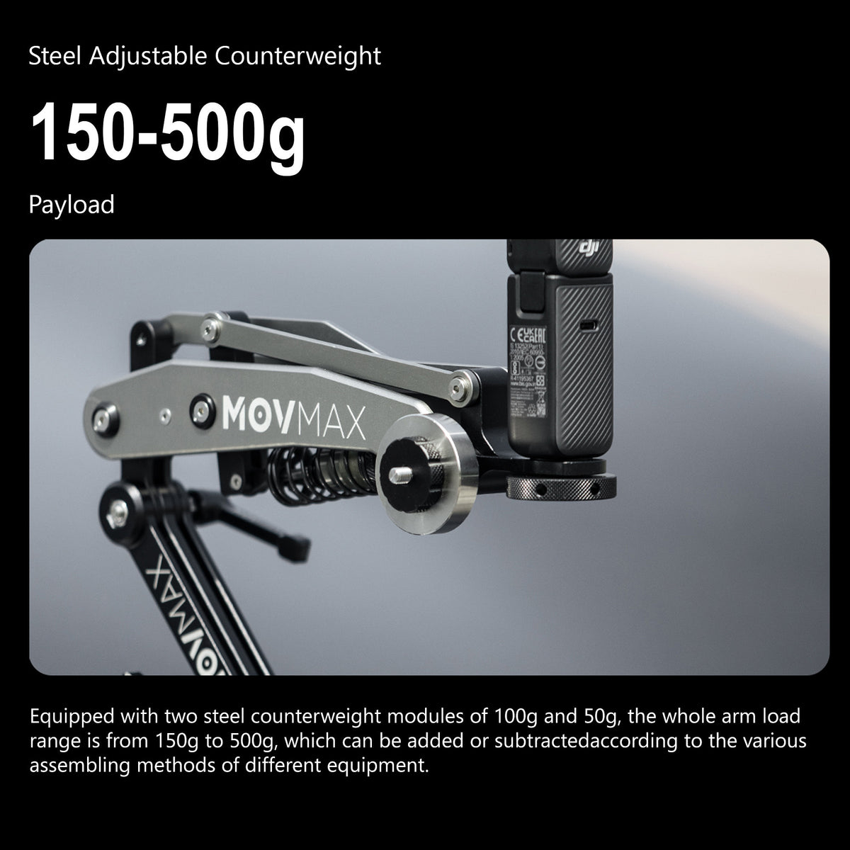 Movmax Blade Arm for DJI Pocket 3, Insta 360, and GoPro HERO 12 Cameras and Hoop Connector Bundle