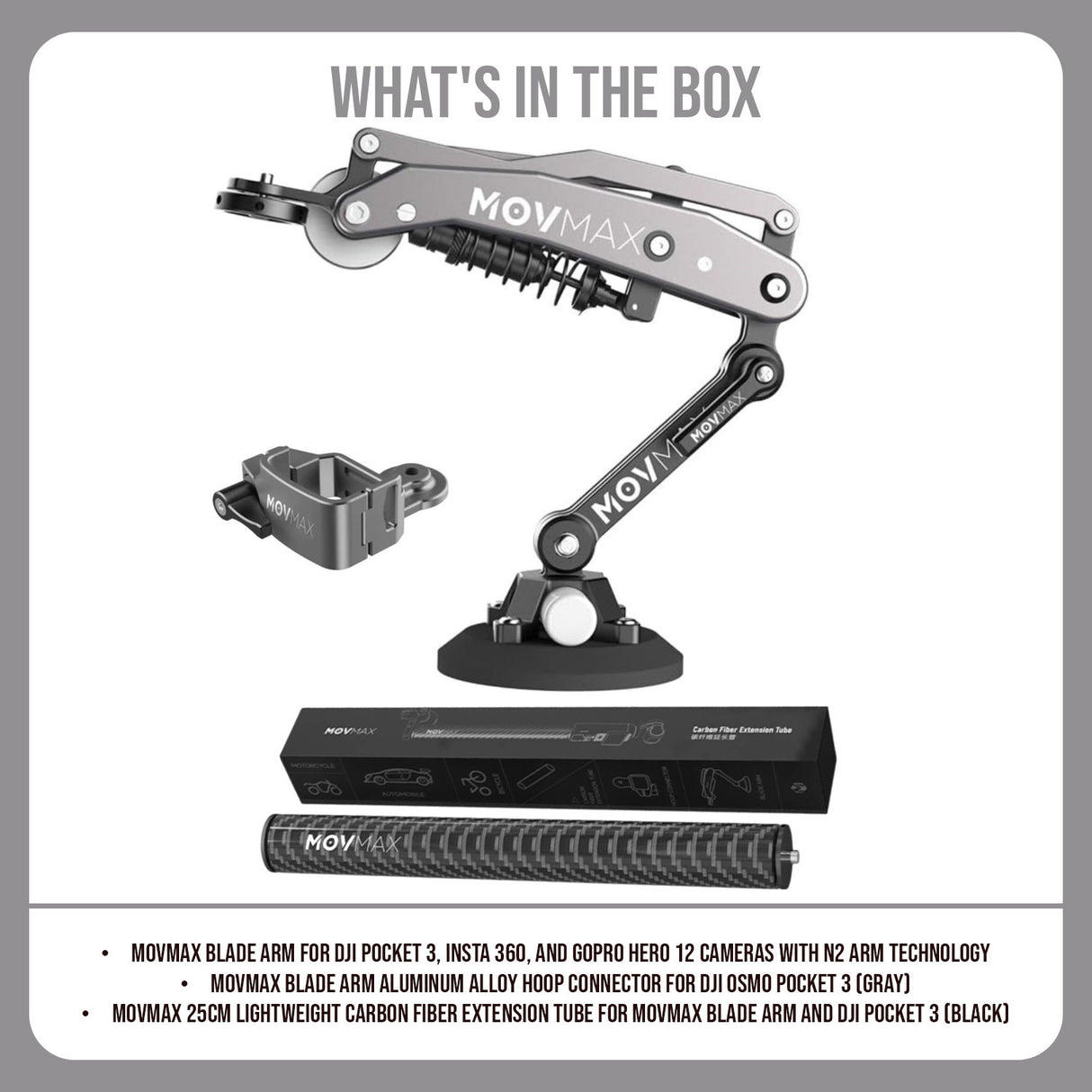 Movmax Blade Arm for DJI Pocket 3, Insta 360, and GoPro HERO 12 Cameras and Hoop Connector Bundle