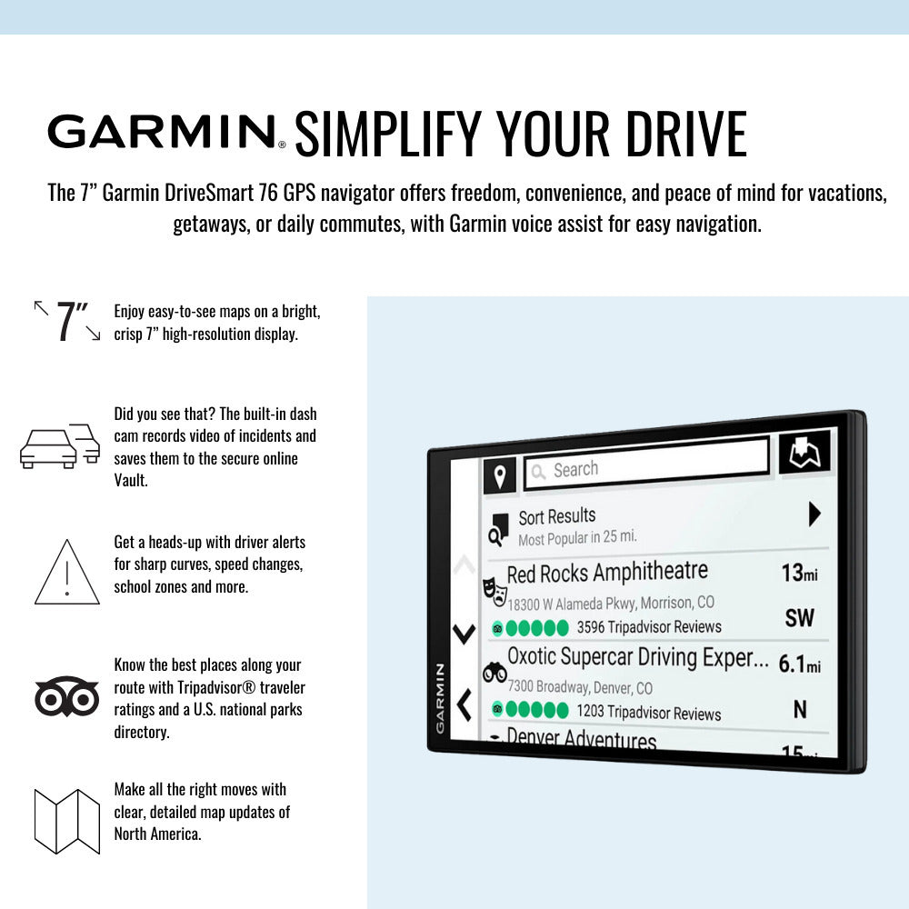 Garmin DriveSmart 76 GPS Navigator (7-Inch) with Knox Gear GPS Suction Cup Mount Bundle