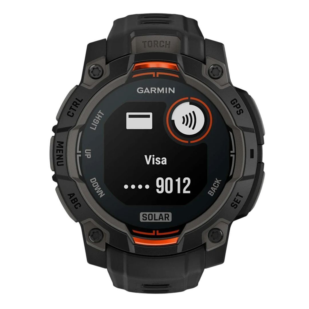 Garmin Instinct 3 50mm Solar GPS Smartwatch with Built-In Flashlight (Black with Charcoal Band)