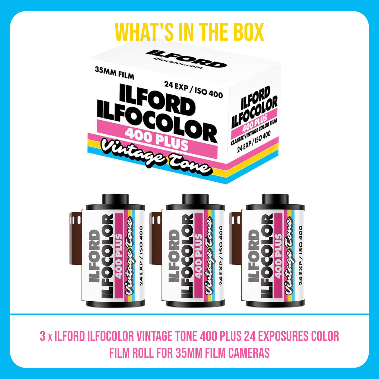 Ilford Ilfocolor Vintage Tone 400 Plus 24 Exposures Color Film Roll (3-Pack) Bundle