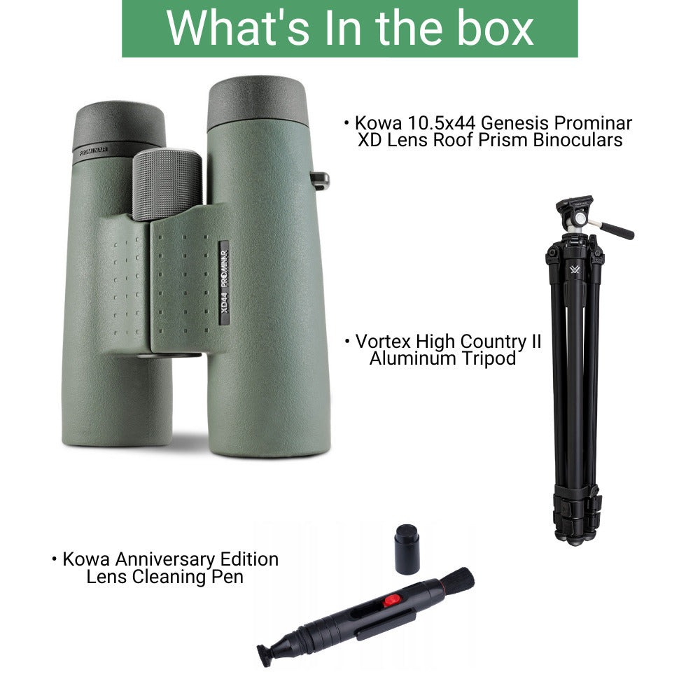Kowa 10.5x44 Genesis Prominar XD Lens Roof Prism Binocular with Aluminum Tripod Bundle