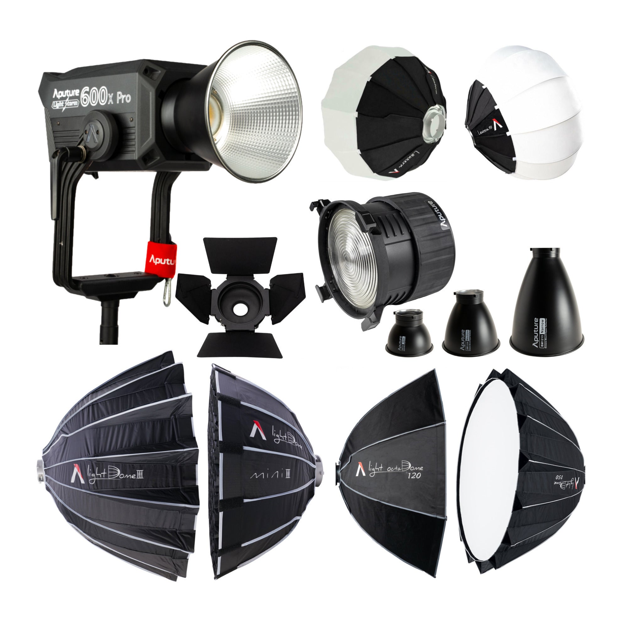 Aputure LS 600X Pro (A-Mount), Light Dome 150, F10 Fresnel, and