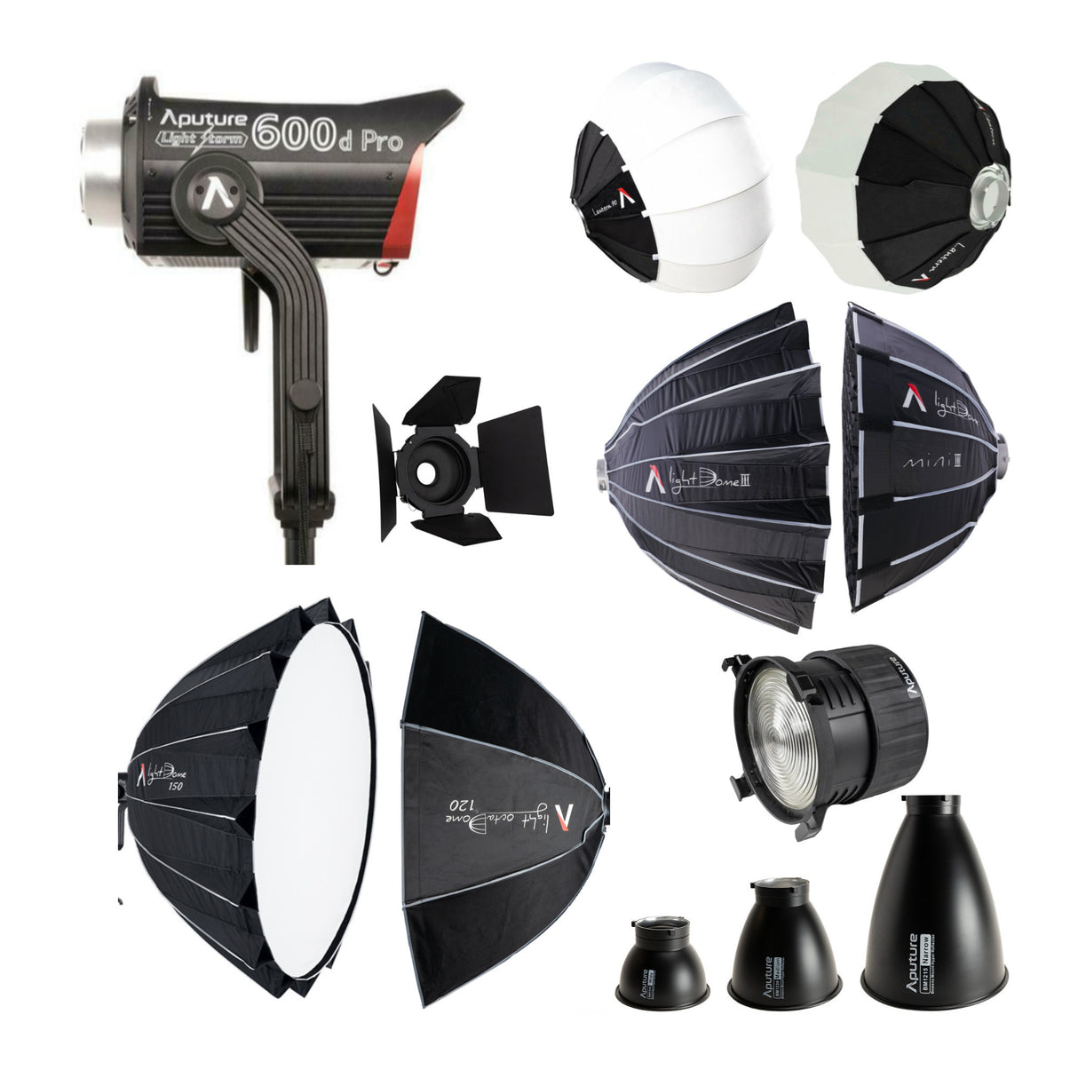 Aputure LS600D PRO Daylight LED Light (V-Mount), Light Dome 150, F10 Fresnel, and Softboxes Bundle