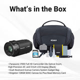 Panasonic V900 Full HD Camcorder 24x Optical Zoom (Black) with 128GB SDXC Memory Card Bundle