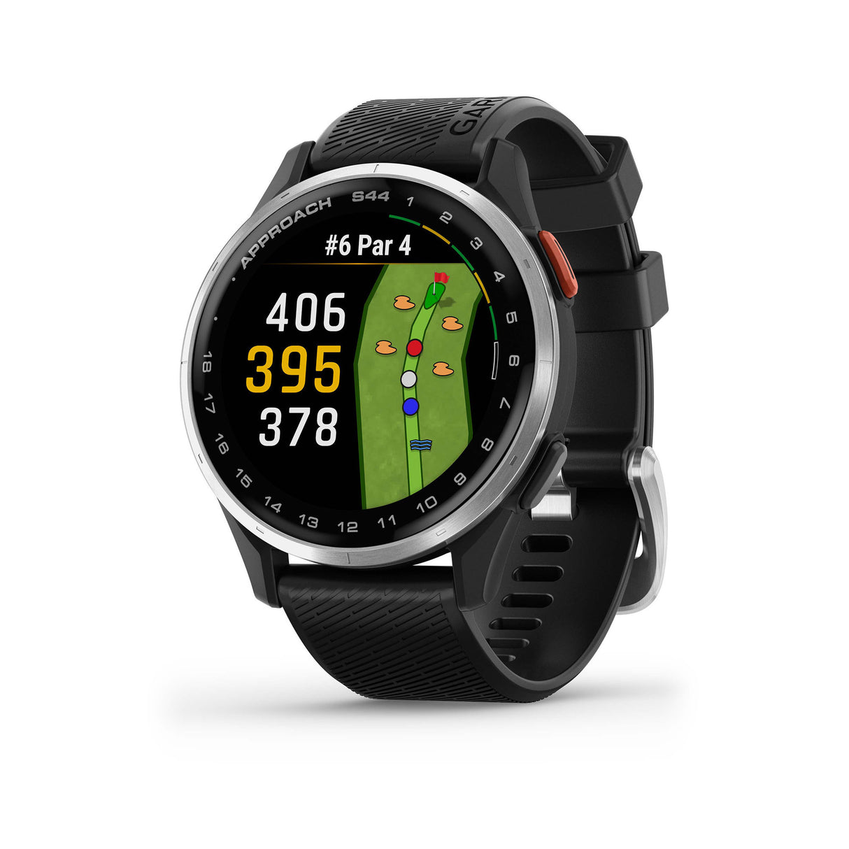 Garmin Approach S44 GPS AMOLED Golf Smartwatch (Silver Aluminum Bezel, Black Silicone Band)