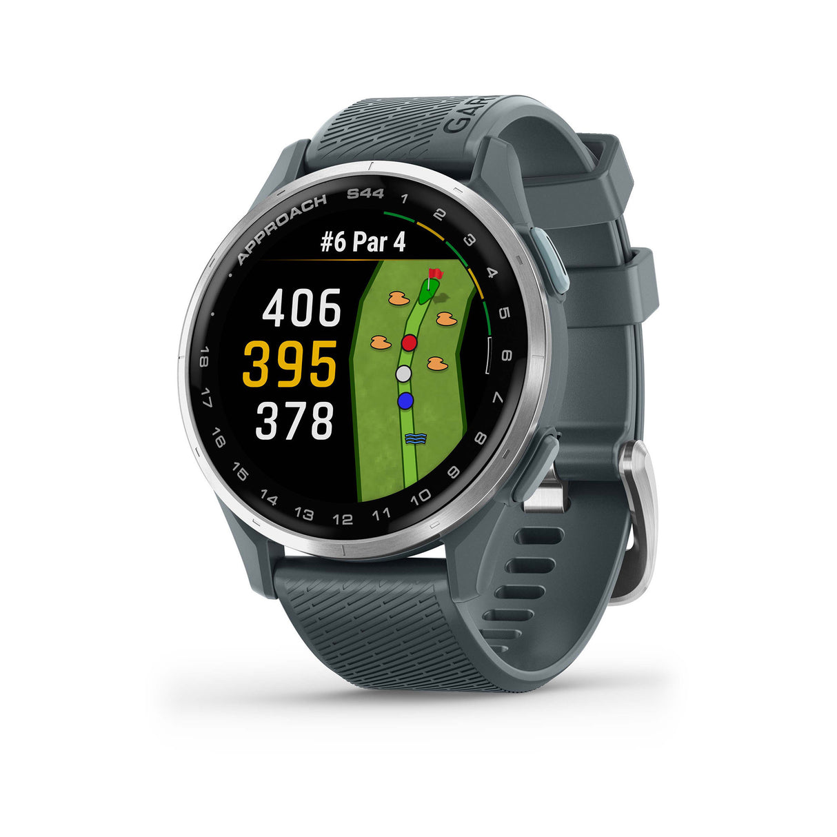 Garmin Approach S44 GPS AMOLED Golf Smartwatch (Silver Aluminum Bezel, Twilight Silicone Band)