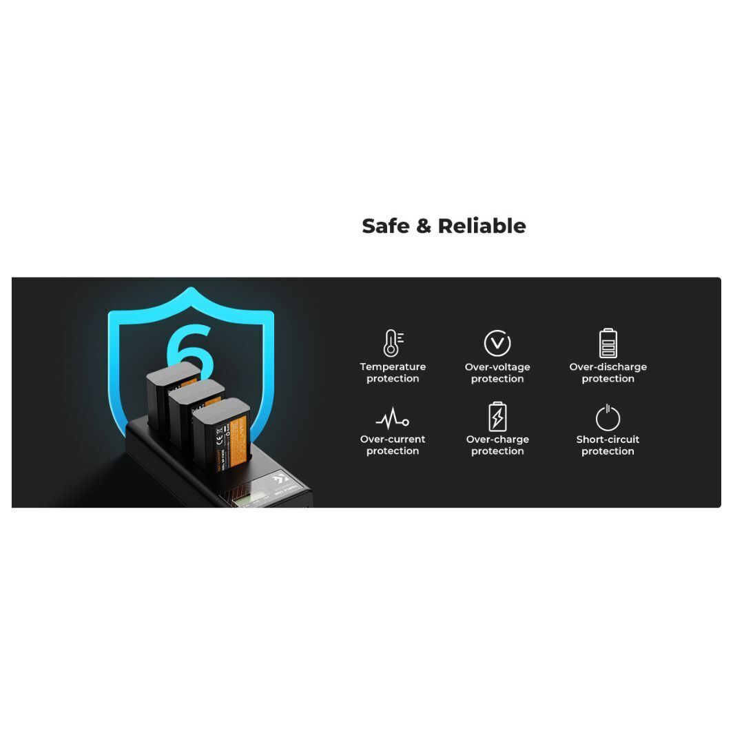 K&F Concept 1100mAh NP FW50 Replacement Batteries 3-Pack with 3-Slot LCD Charger for Sony Cameras