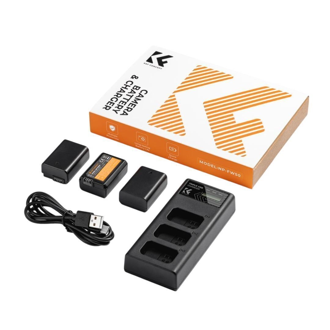 K&F Concept 2280mAh NP-FZ100 Li-Ion Replacement Battery 3-Pack and Three Slot LCD Charger for Sony