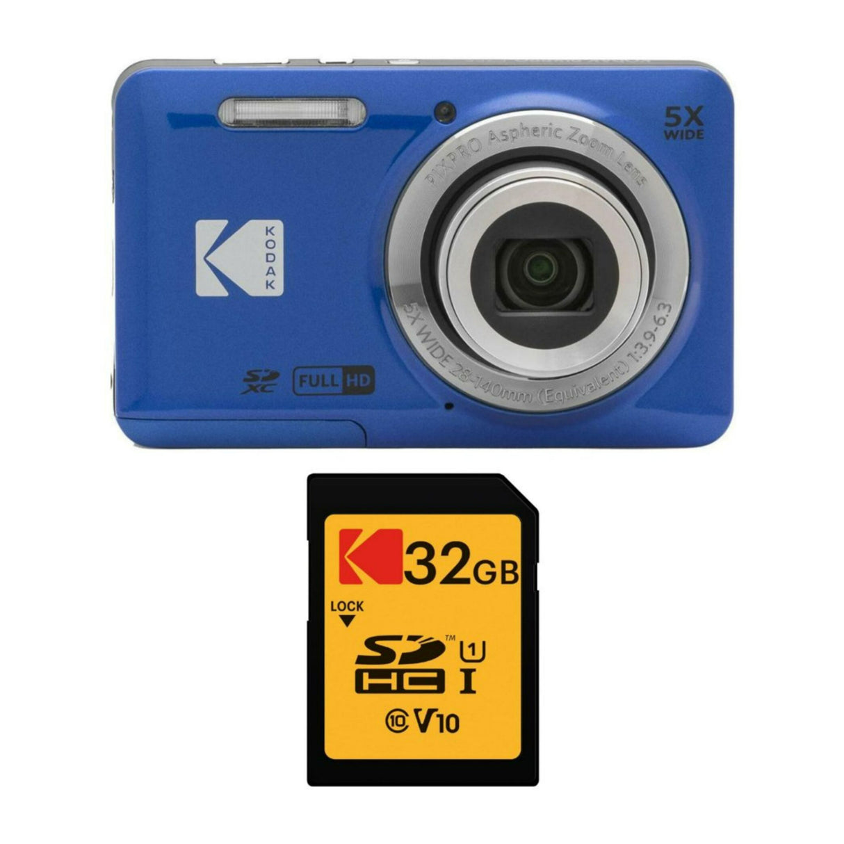 Kodak PIXPRO Friendly Zoom FZ55 Blue Digital Camera with 32GB Memory Card Bundle6.3