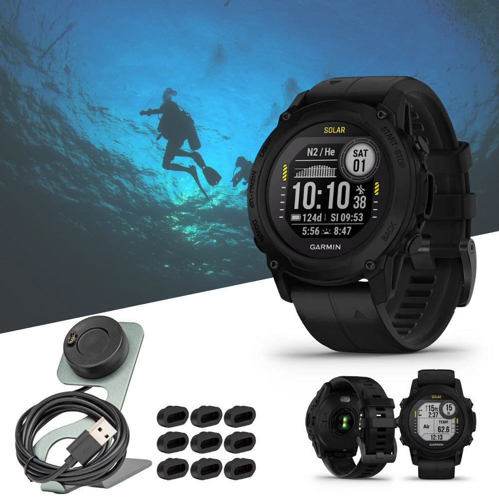 Garmin Descent G1 Solar Dive 45mm GPS Smartwatch (Black) with Focus Camera Charger Stand Bundle