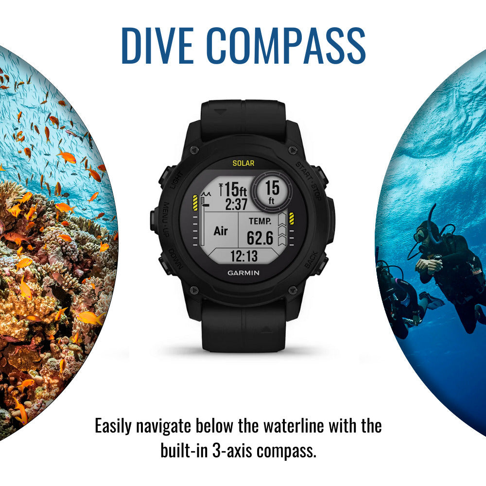 Garmin Descent G1 Solar Dive 45mm GPS Smartwatch (Black) with Focus Camera Charger Stand Bundle