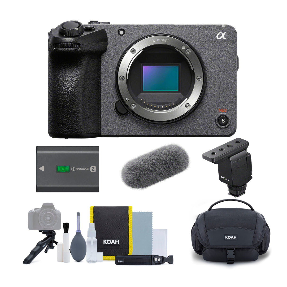 Sony Cinema Line FX30 Super 35 Camera with Digital Shotgun Microphone and 2280mAh Battery Bundle
