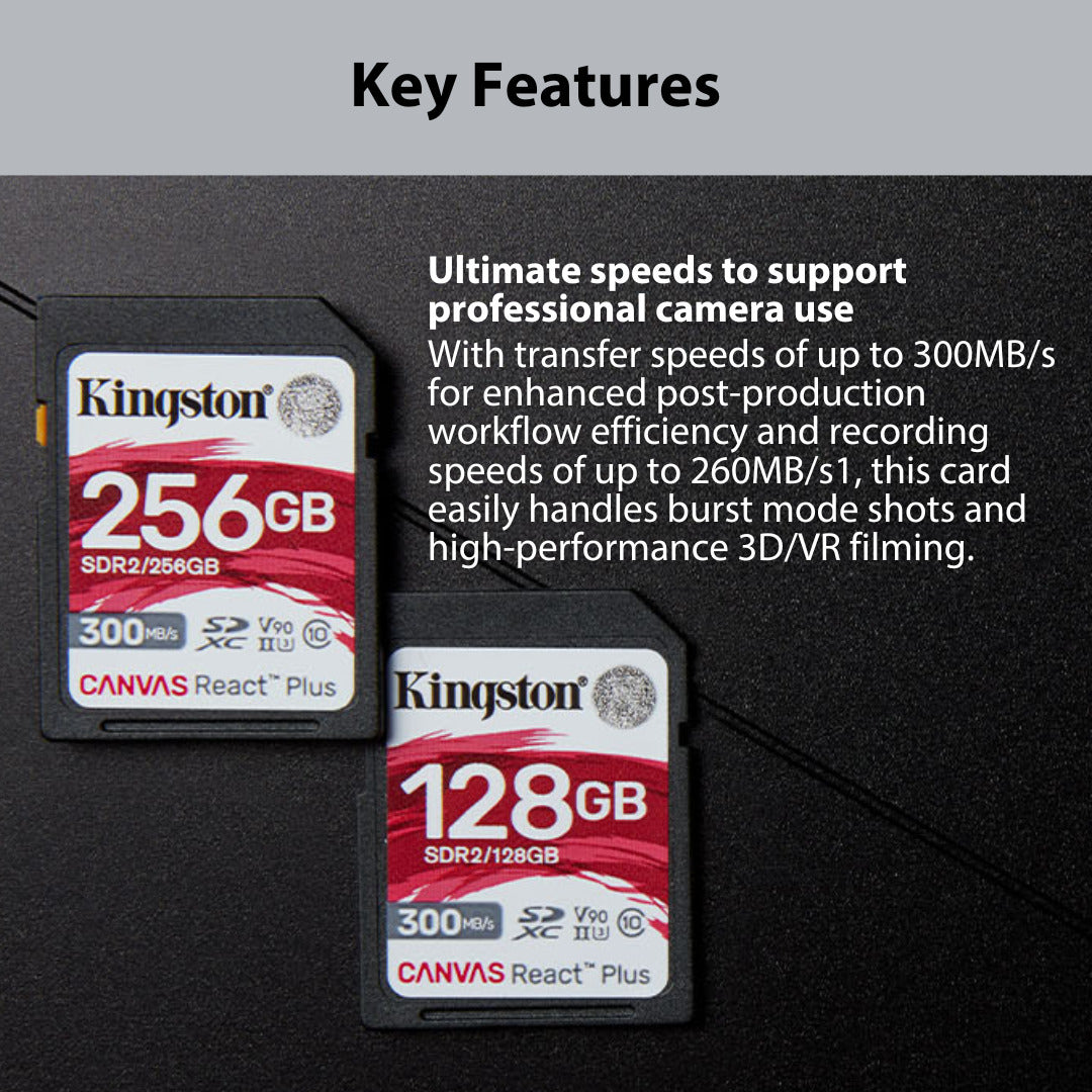 Kingston Canvas React Plus 64GB U3 V90 SD Card (2-Pack) and Focus All-In-One Card Reader Bundle