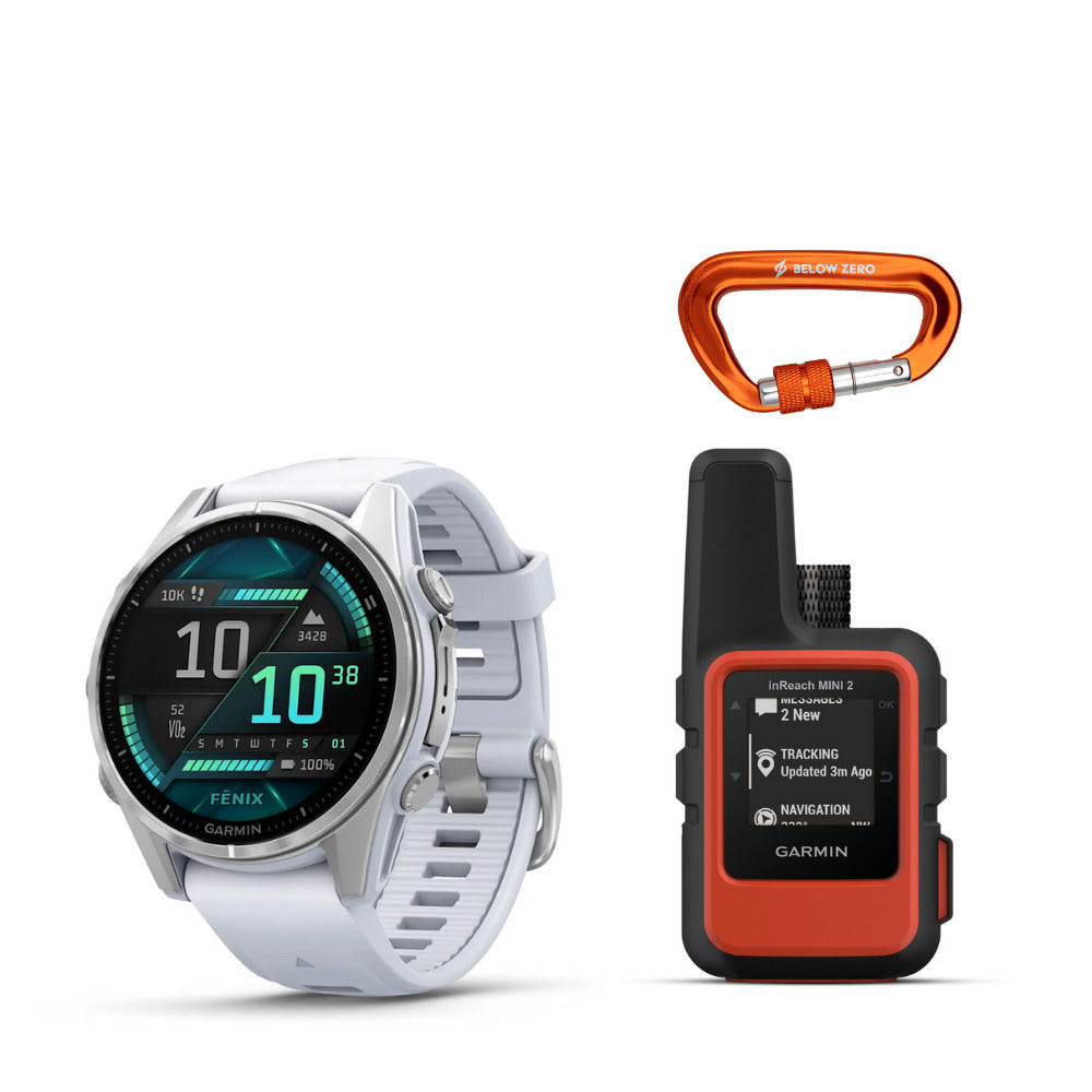 Garmin Fenix 8 43mm GPS Smartwatch (Silver and Whitestone) and Satellite Communicator Bundle