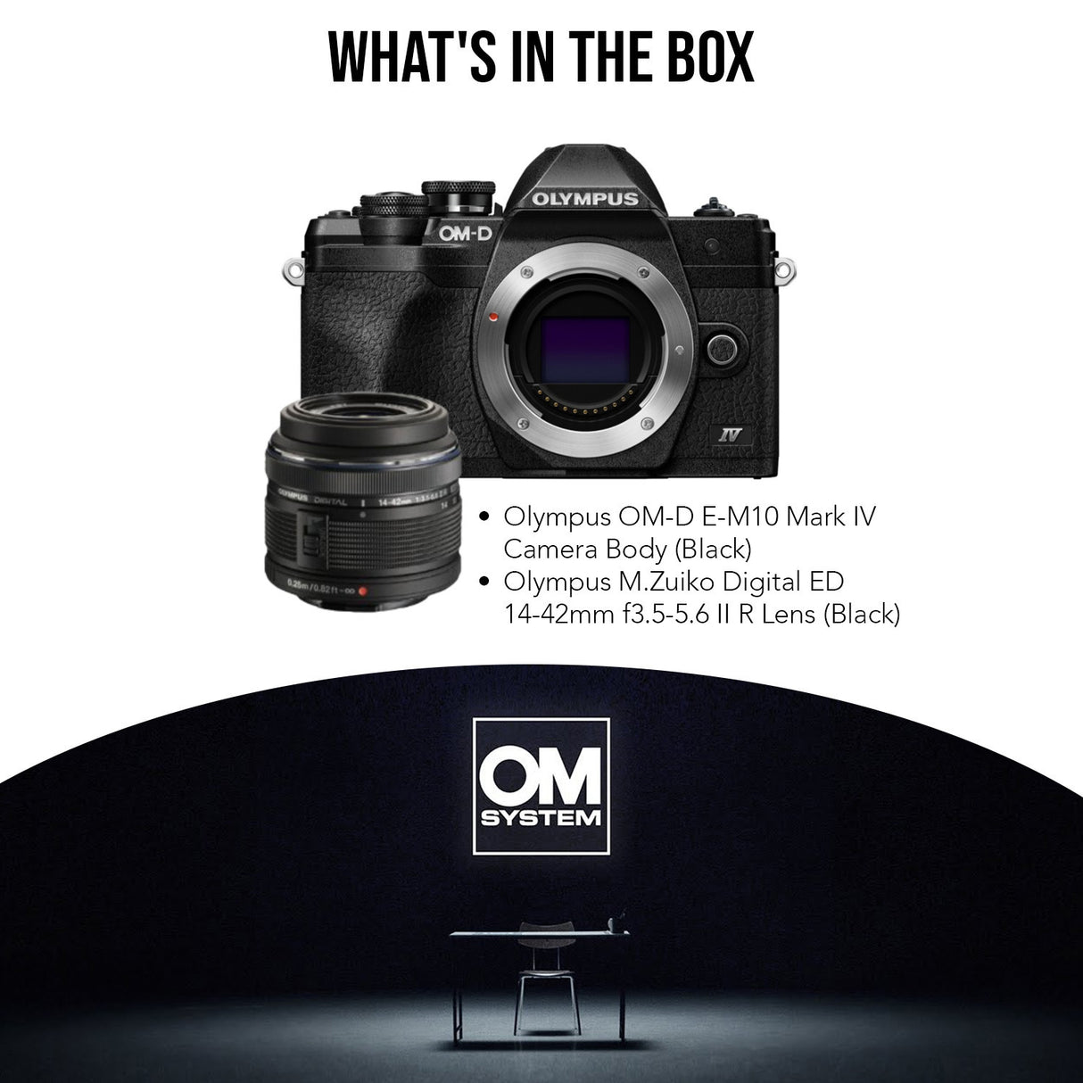 Olympus OM-D E-M10 Mark IV Camera Body (Black) with M.Zuiko Digital ED 14-42mm f3.5-5.6 Lens Bundle