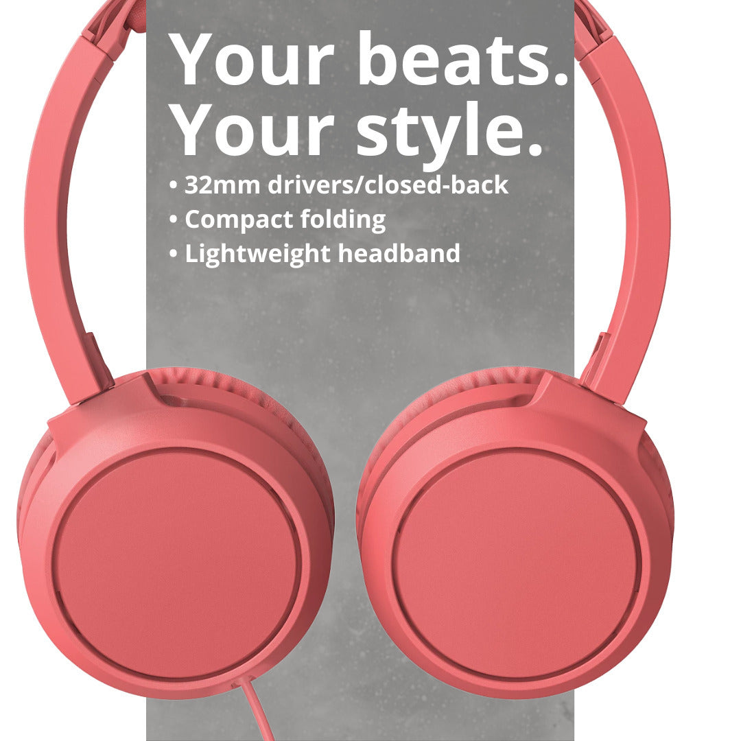 Philips 3000 Series TAH4105RD00 On-Ear Closed-Back Headphones with 32mm Drivers (Red) Bundle