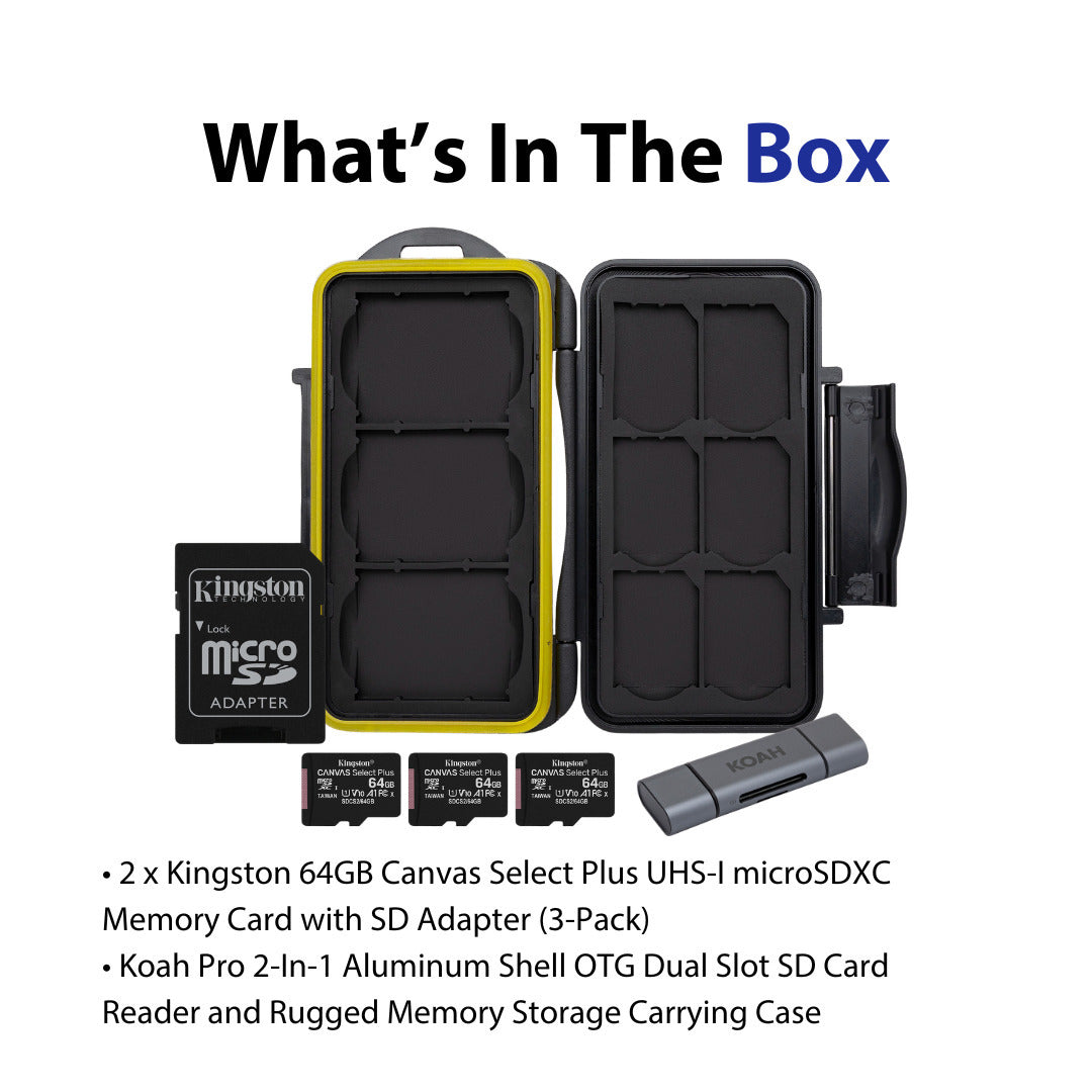 Kingston 64GB Canvas Durable Select Plus UHS-I MicroSDXC Memory Cards (3-Pack) Bundle