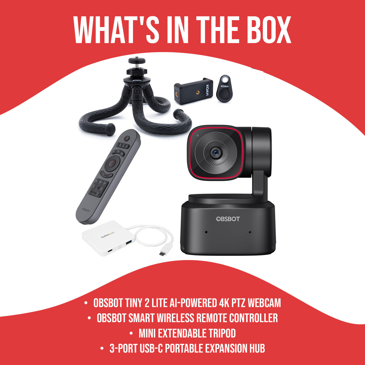 OBSBOT Tiny 2 Lite AI-Powered 4K PTZ Webcam with Advanced CMOS Sensor and Preset Modes Bundle