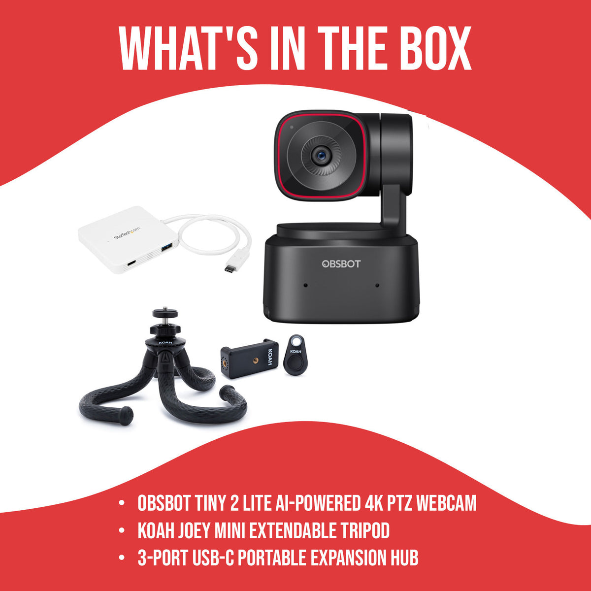 OBSBOT Tiny 2 Lite AI-Powered 4K PTZ Webcam with Advanced CMOS Sensor and Preset Modes Bundle