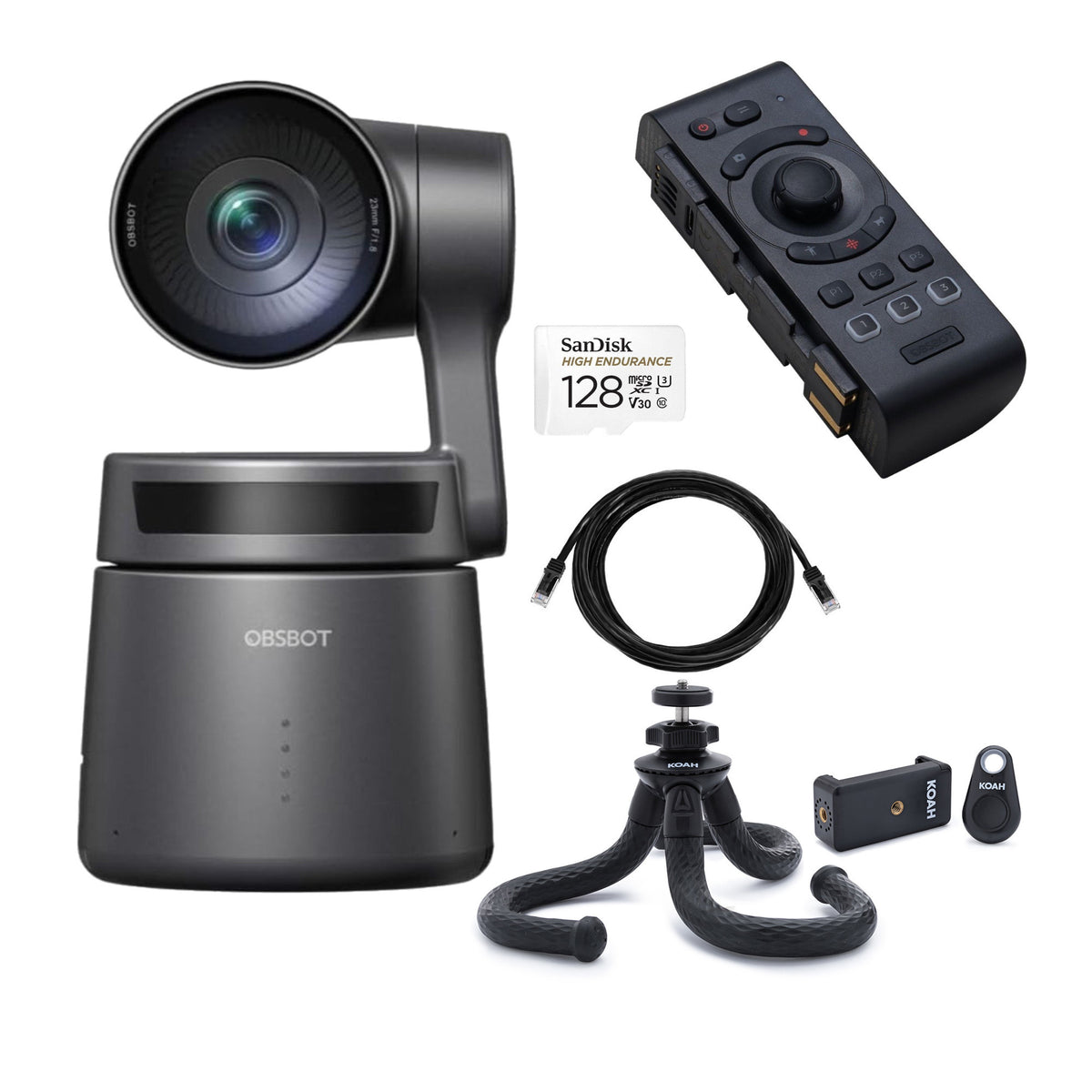 OBSBOT Tail Air AI-Powered 4K PTZ Streaming Camera (Black) with Smart Remote Controller Bundle