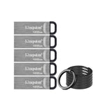 Kingston 128GB DataTraveler Kyson USB 3.2 Flash Drive (5-Pack) and Focus Camera Keyrings Bundle