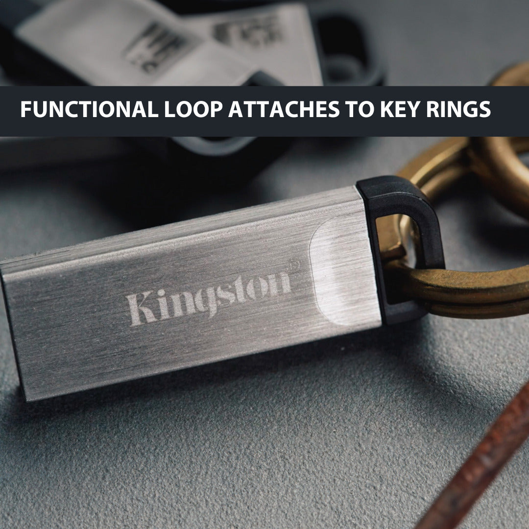 Kingston 128GB DataTraveler Kyson USB 3.2 Flash Drive (5-Pack) and Focus Camera Keyrings Bundle