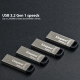 Kingston 128GB DataTraveler Kyson USB 3.2 Flash Drive (5-Pack) and Focus Camera Keyrings Bundle
