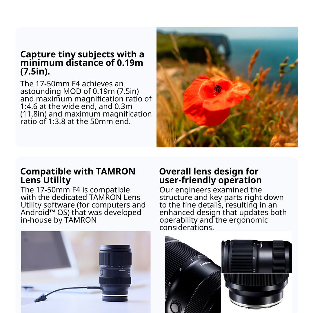 Tamron 17 to 50mm F/4 Di III VXD for E Mount with Camera System Gadget Bag with Accessory Kit Bundle