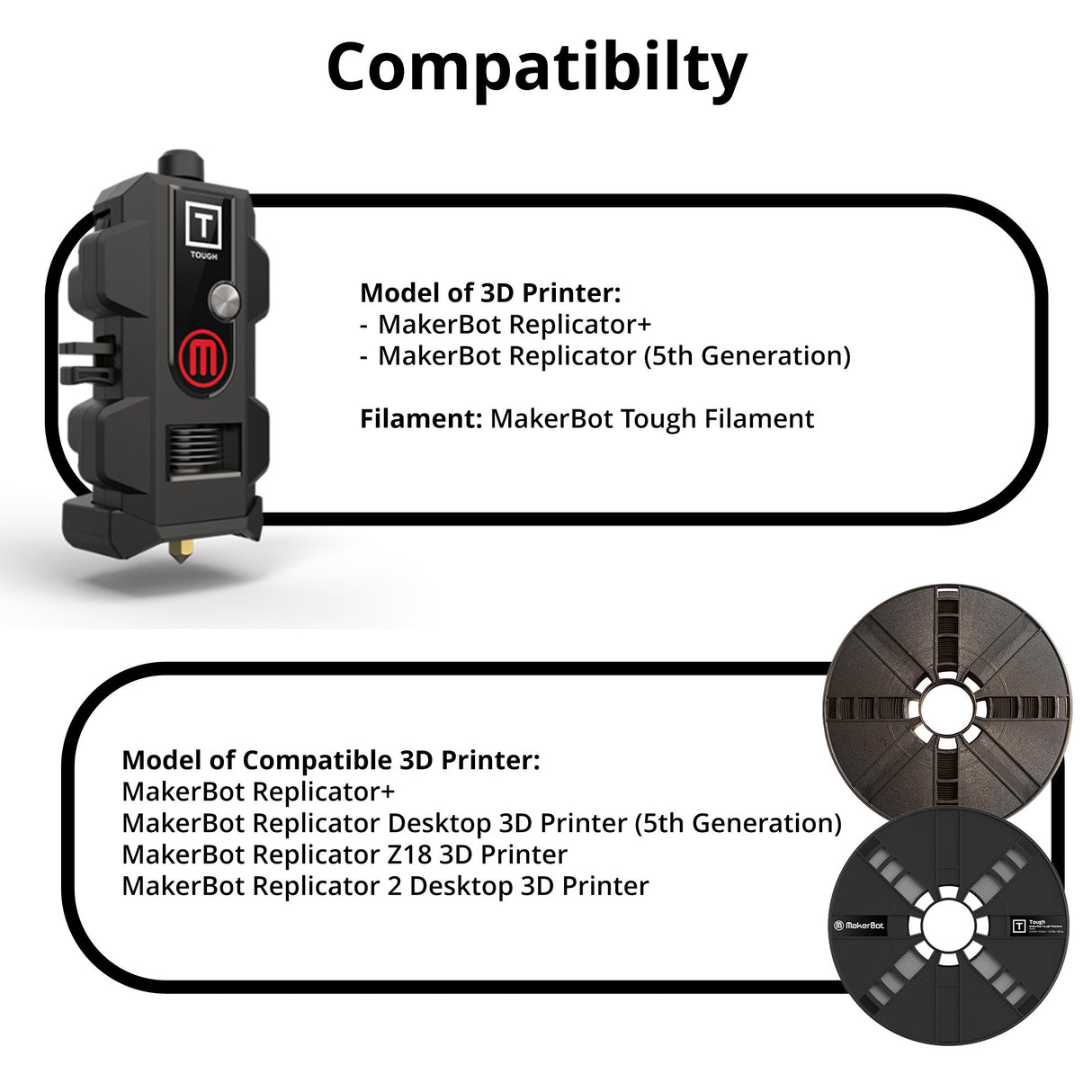 MakerBot MP08325 Tough Smart Extruder Plus for Replicator Plus and MakerBot Filament Spool Bundle