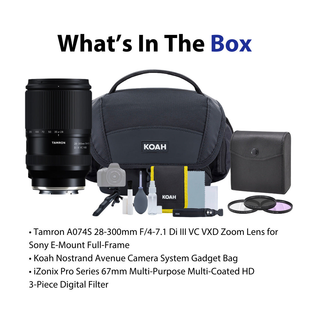 Tamron 28-300mm F/4-7.1 Di III VC VXD for Sony E-Mount (Model A074S) with Bag and Lens Filter Bundle