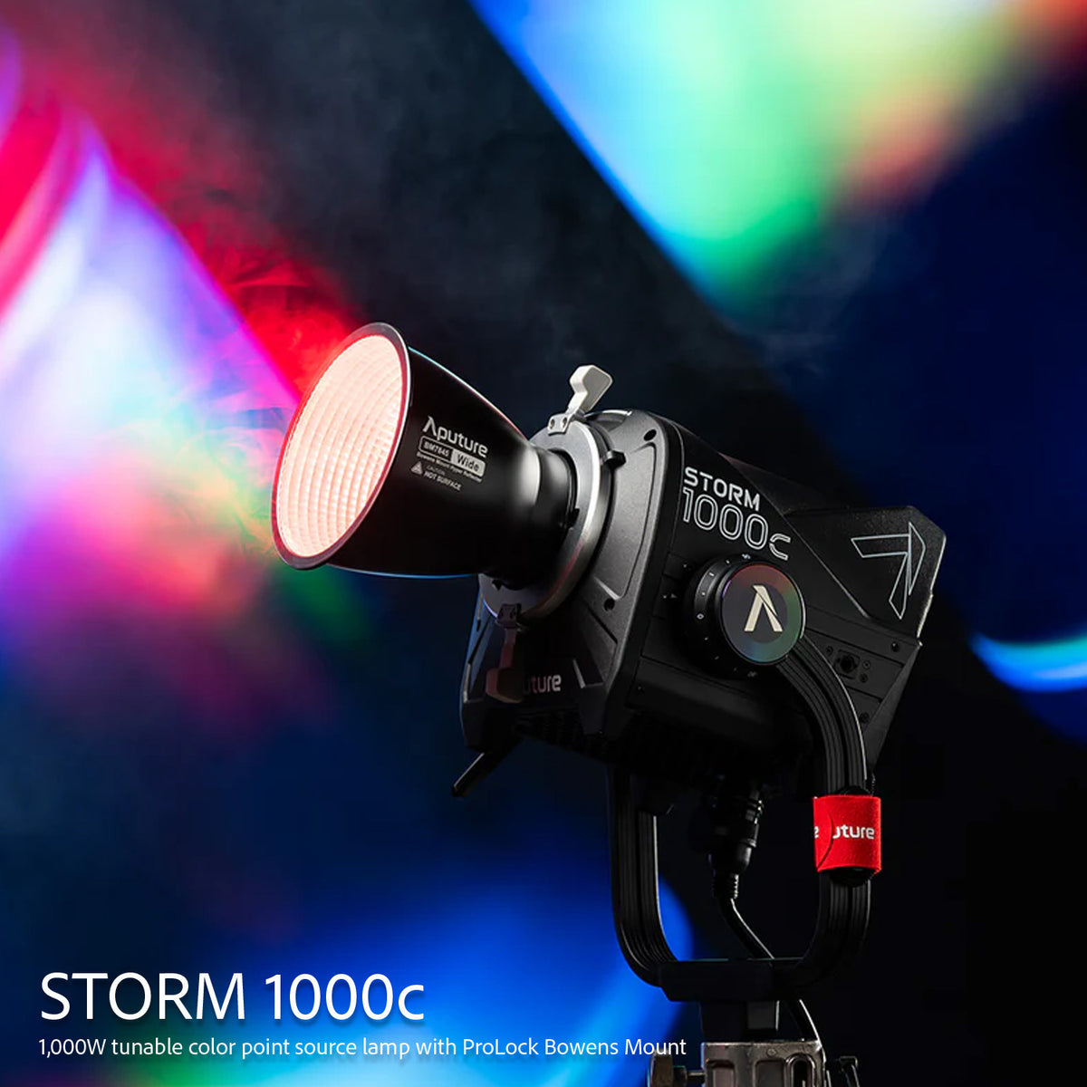 Aputure Storm 1000c Point-Source Fixture with Wide Hyper Reflector (Black) with Fresnel Bundle