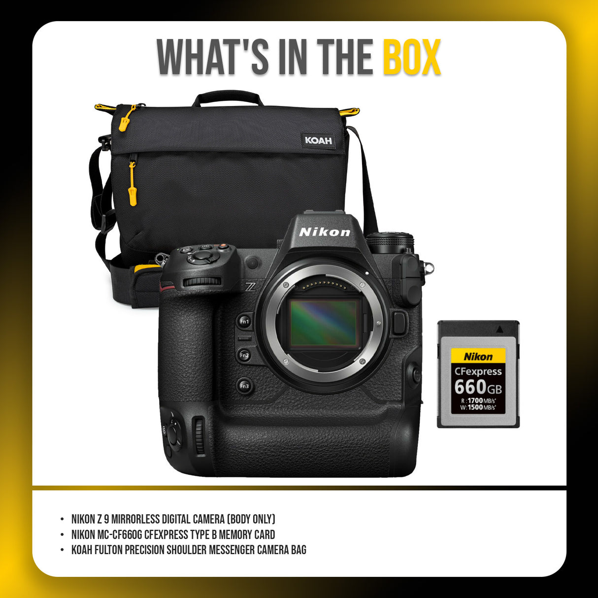 Nikon Z 9 Mirrorless Digital Camera (Body Only) with CFexpress Memory Card and Camera Bag Bundle
