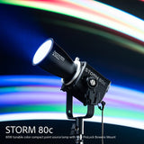 Aputure STORM 80c 80W Tunable Color Point Source Black Fixture with Aputure CF4 Fresnel Bundle