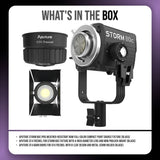 Aputure STORM 80c 80W Tunable Color Point Source Black Fixture with Aputure CF4 Fresnel Bundle