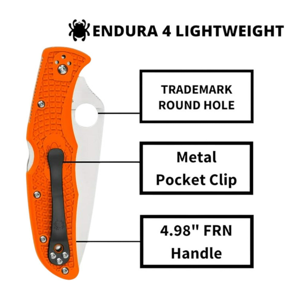 Spyderco Endura 4 Lightweight Signature Orange PlainEdge Blade Folding Knife