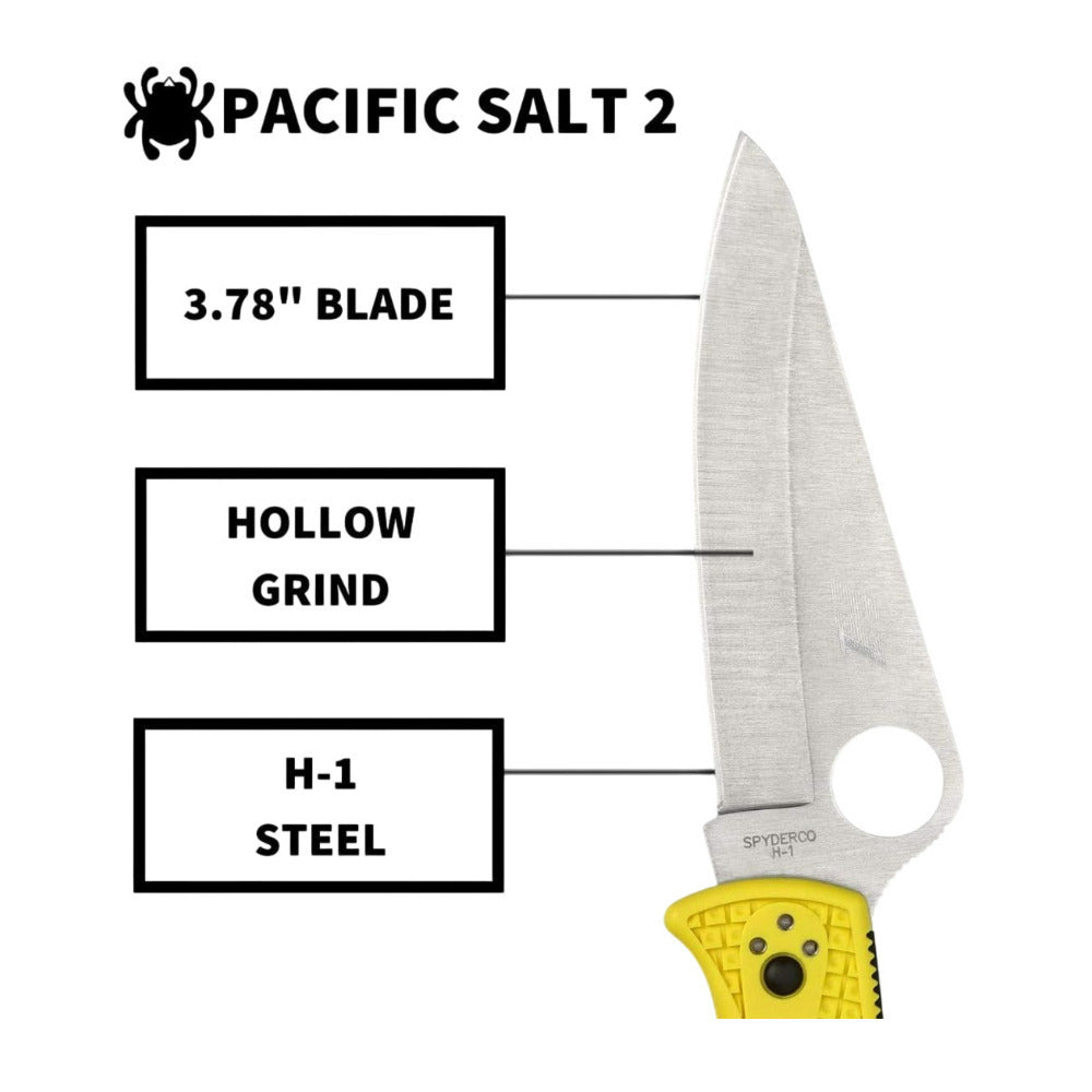 Spyderco Pacific Salt 2 Yellow Folding Knife with H1 PlainEdge Blade (Open Box)