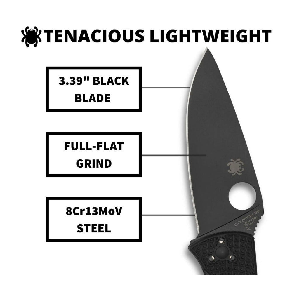 Spyderco Tenacious Lightweight Black Folding Knife with PlainEdge 8Cr13MoV Blade
