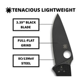 Spyderco Tenacious Lightweight Black Folding Knife with PlainEdge 8Cr13MoV Blade