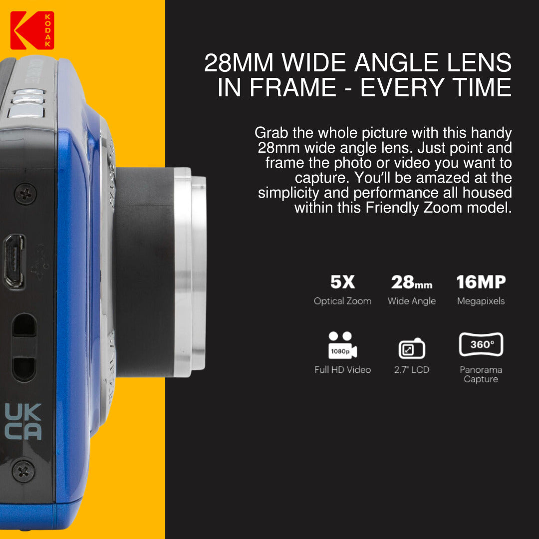 Kodak PIXPRO Friendly Zoom FZ55 Digital Camera (Blue) with Camera Screen Protectors Bundle