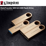 Kingston DataTraveler SE9 G3 USB 3.2 Gen 1 Flash Drive with Gold Casing (128GB) (3-Pack) Bundle