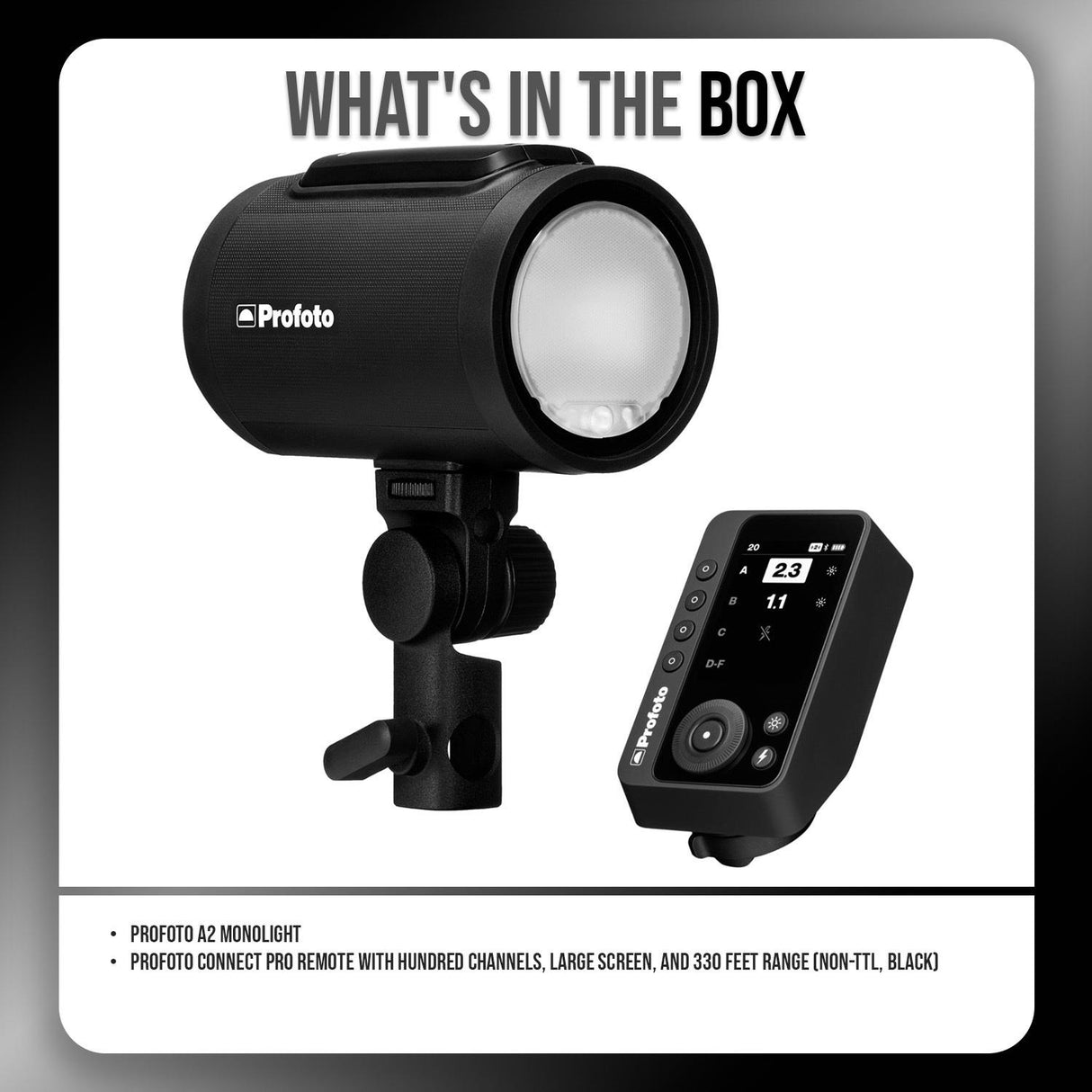 Profoto A2 Monolight and Profoto Connect Pro Remote with Hundred Channels (Non-TTL, Black) Bundle